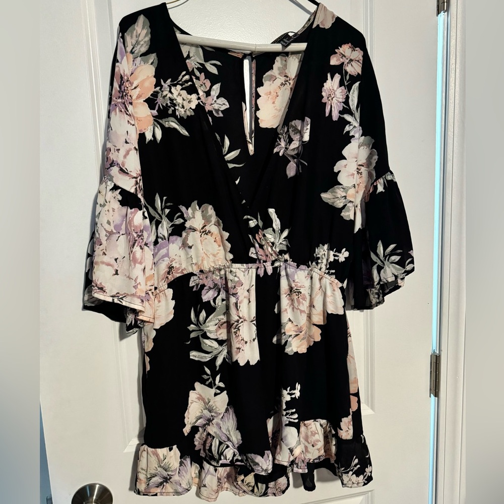 Black floral romper